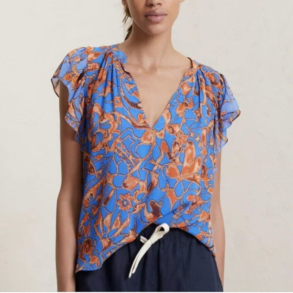 A.L.C. June Blue & Orange Silk Blouse